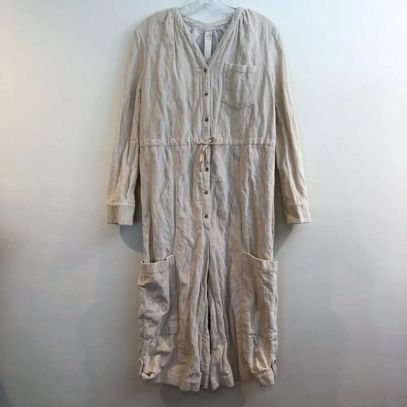 Tia Cibani Cream Velvet Velour Button Down Cropped Tie Waist Bohemian Jumpsuit S - Picture 10 of 10